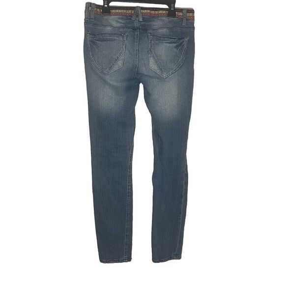 Y2K Mudd Denim Stitched On Belt Distressed Skinny Jeans Size 5 Button Fly - Picture 5 of 6